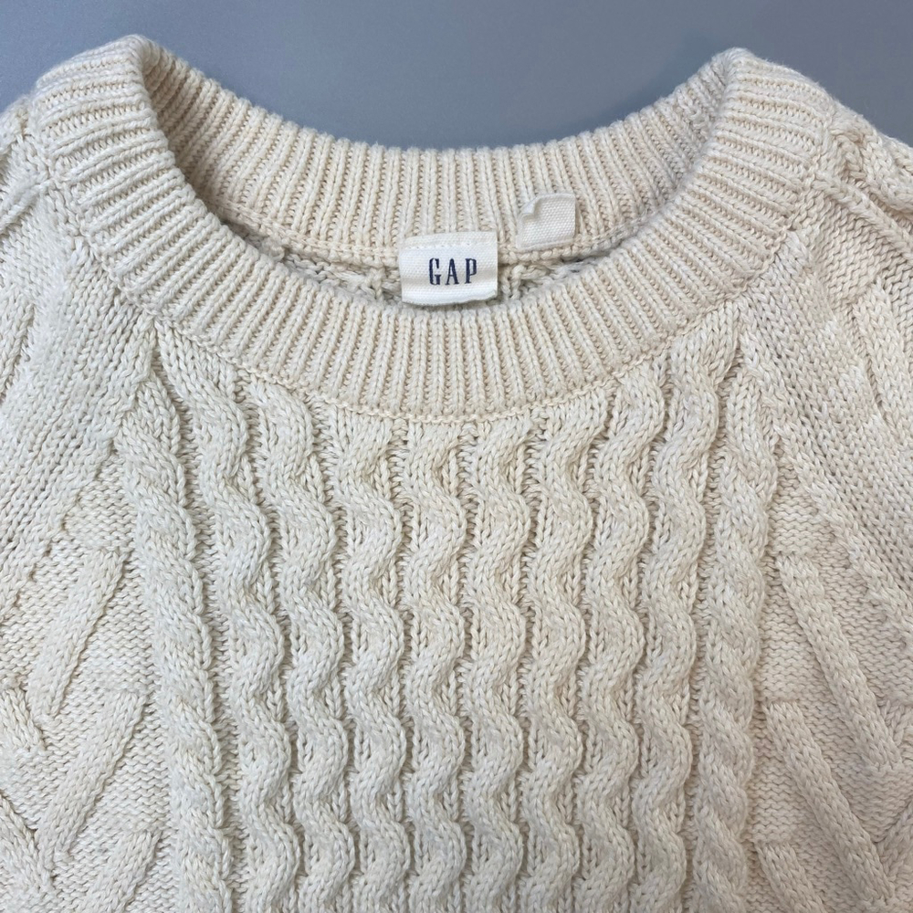 GAP Cable Knit Sweater Cream Womens XS Cottagecore Fisherman 3D Knit Heritage - Picture 3 of 13
